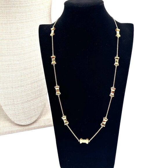 Designer Kate Spade Gold Tone Bow Tie Station 28 Inch Necklace - Picture 3 of 3